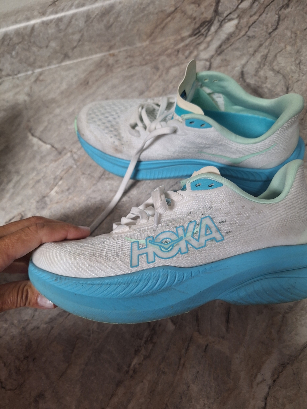 Hoka Women’s White & Light Blue Cushioned Running Shoes - Picture 6 of 7